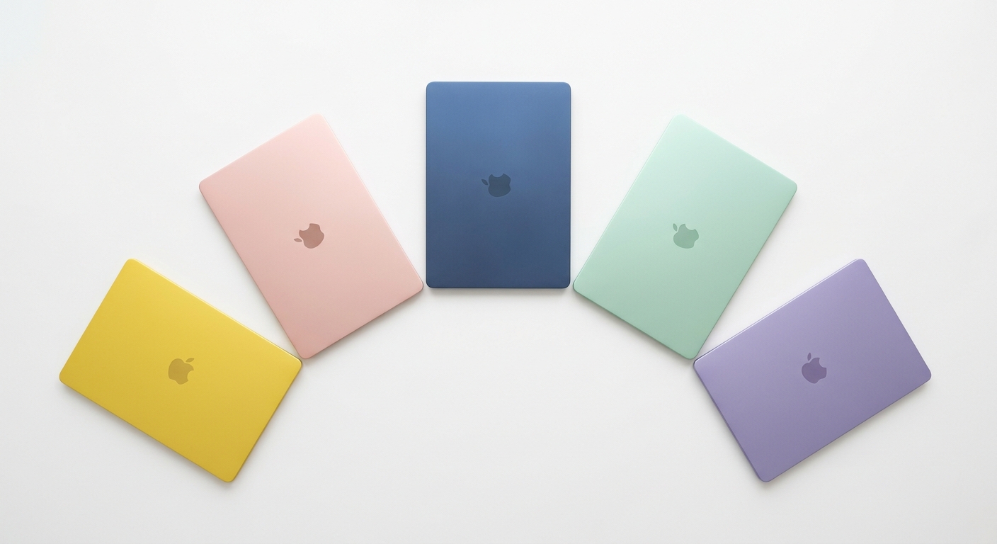 Five colorful MacBook Neo laptops